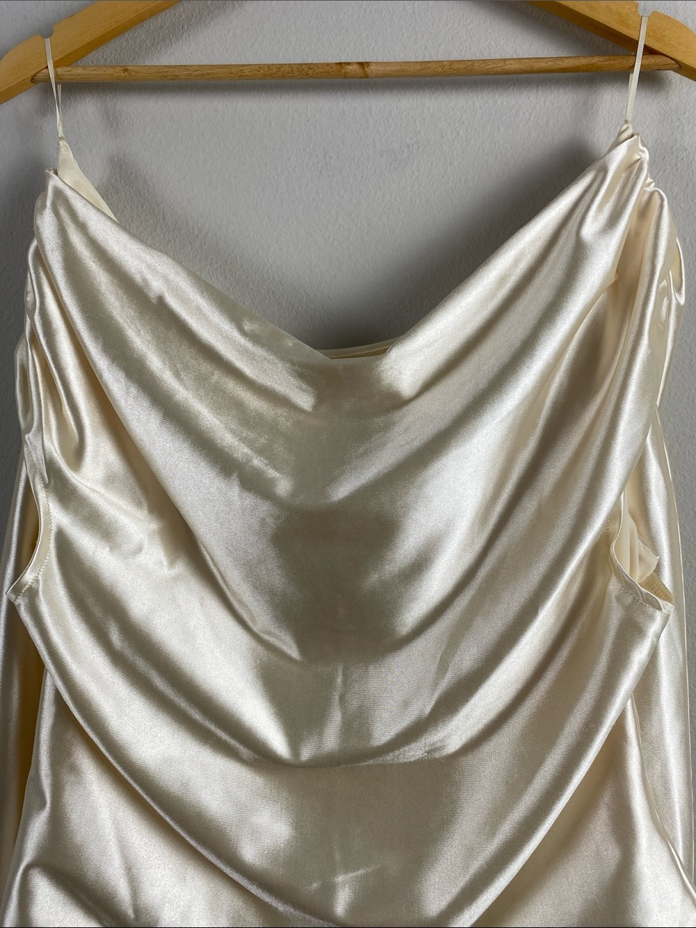 Express Satin Draped Shoulder Top | Swan - Picture 5 of 16